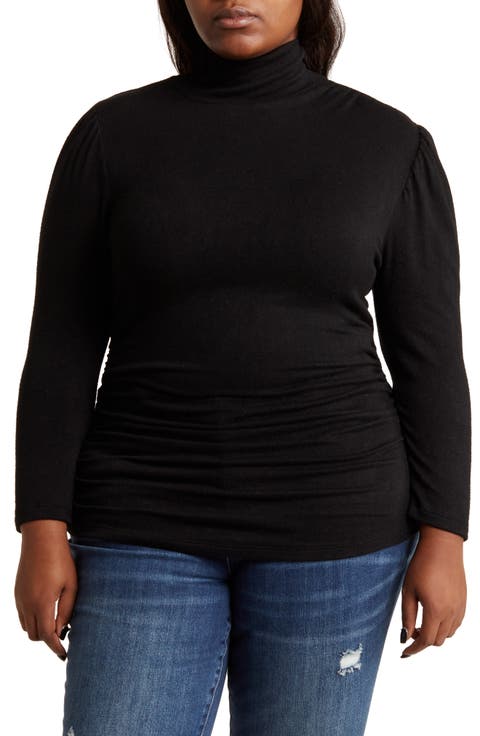 Turtleneck Long Sleeve Ruched Top (Plus)