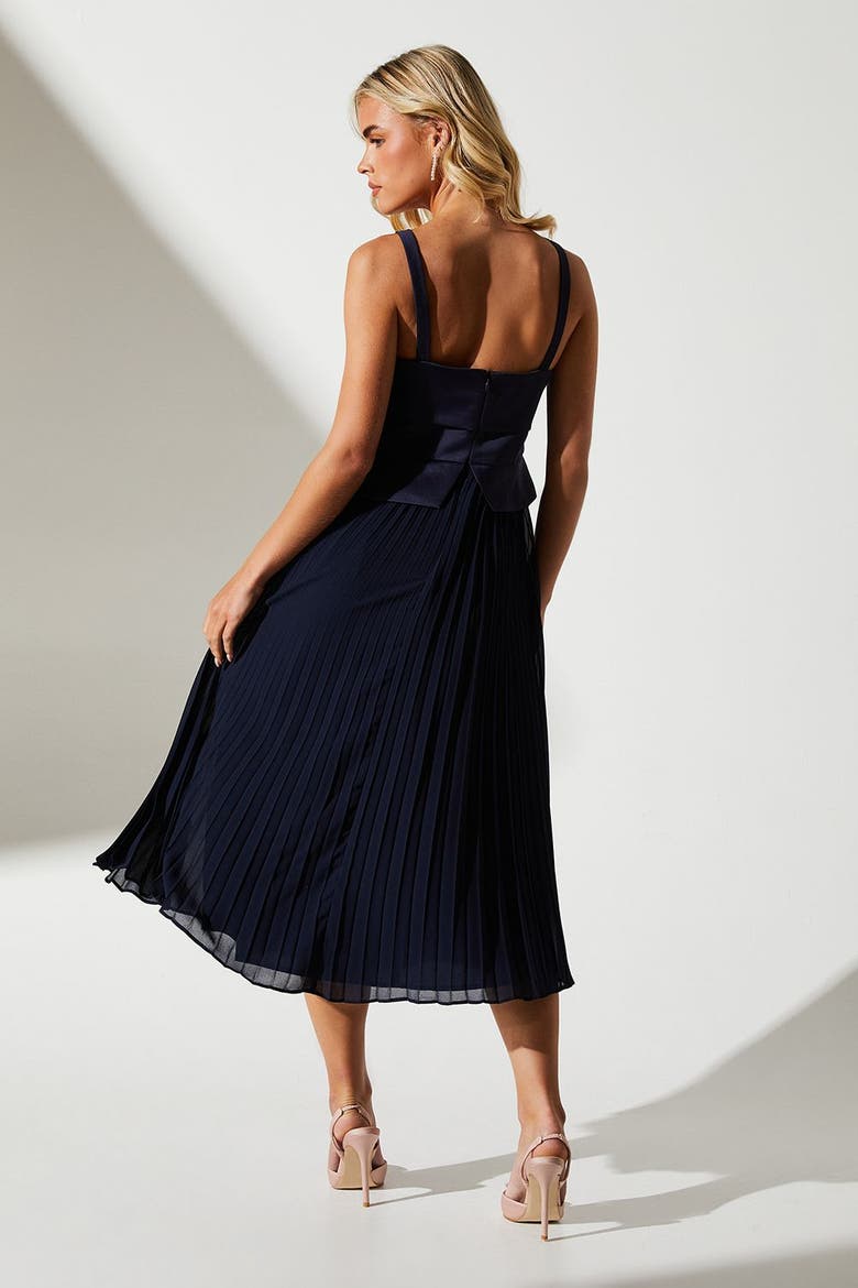 navy petite midi dress Petite Waterfall Midi Dress In Navy Blue by Alie Street London