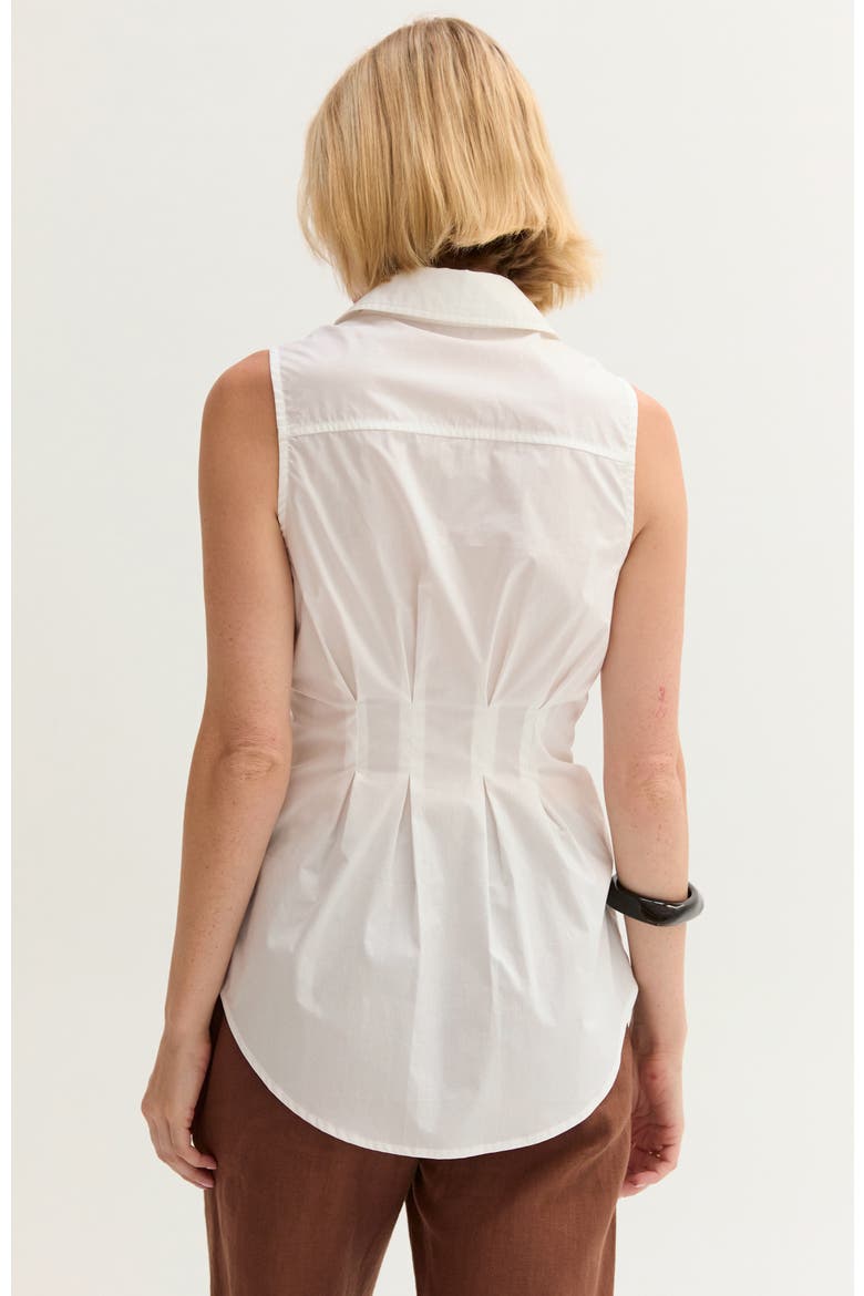 Pleated Sleeveless Poplin Top, Alternate, color, White