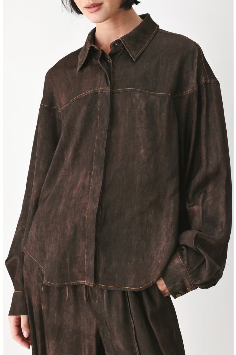 Washed Button-Down Shirt, Main, color, DARK BROWN
