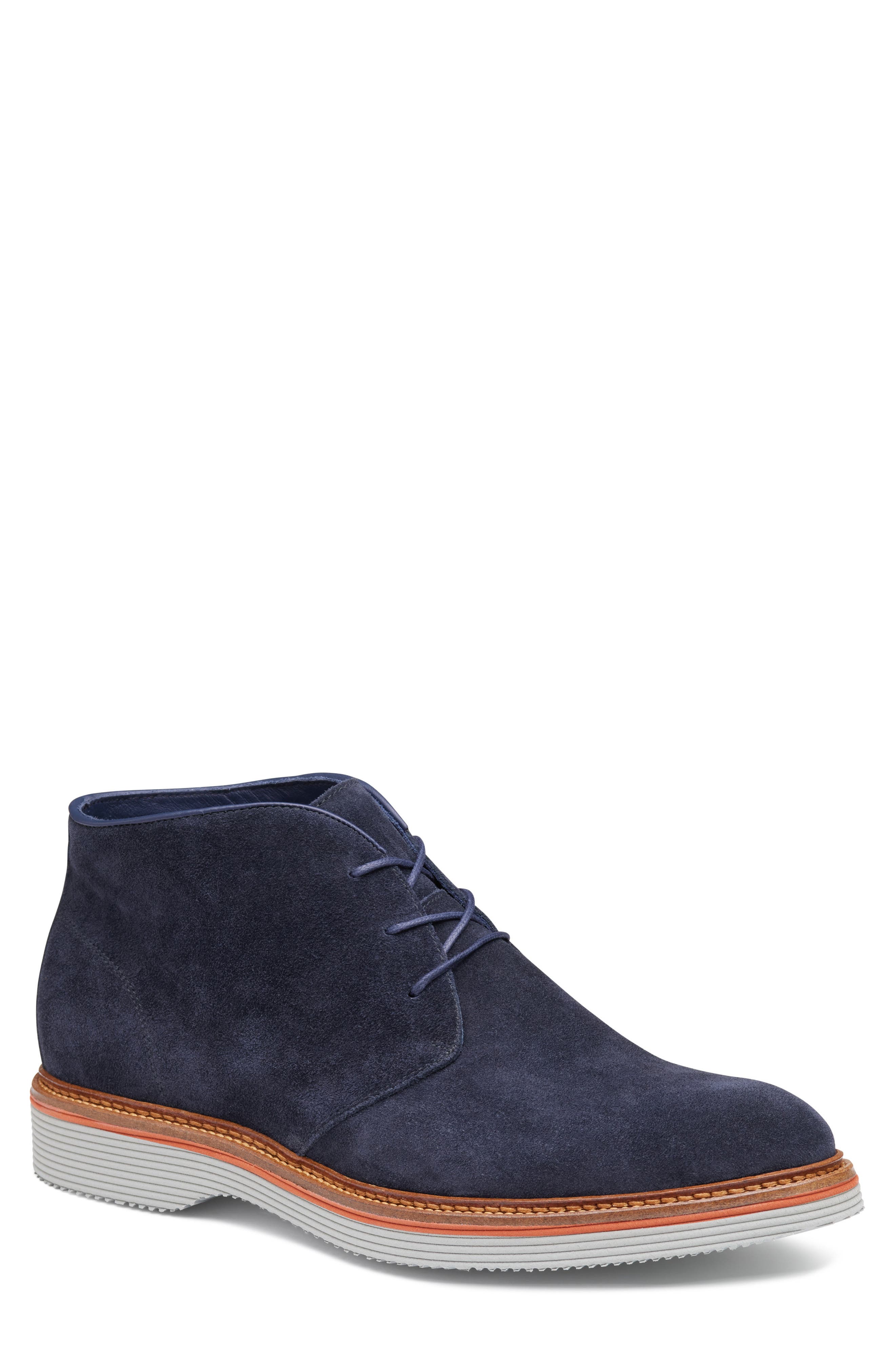 Johnston & Murphy Jenson Water Resistant Chukka Boot, Main, color, Navy Italian Suede