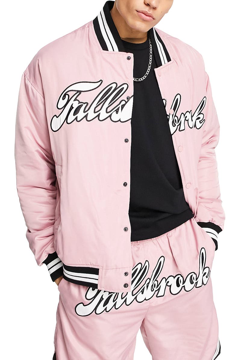 Topman Embroidered Varsity Jacket, Main, color, 