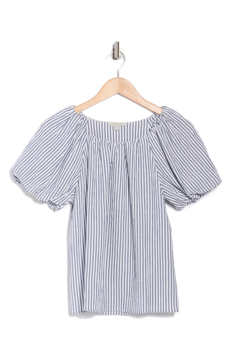 Stripe Puff Sleeve Seersucker Top, Alternate, color, NAVY WHITE