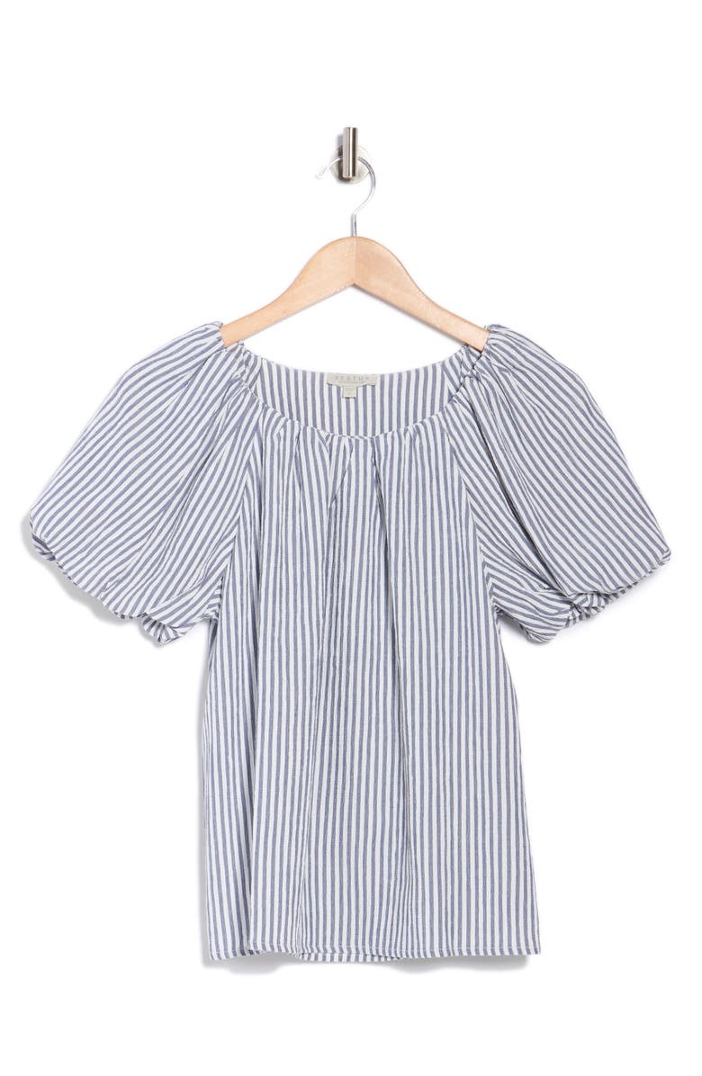 CHENAULT Stripe Puff Sleeve Seersucker Top, Alternate, color, Navy White