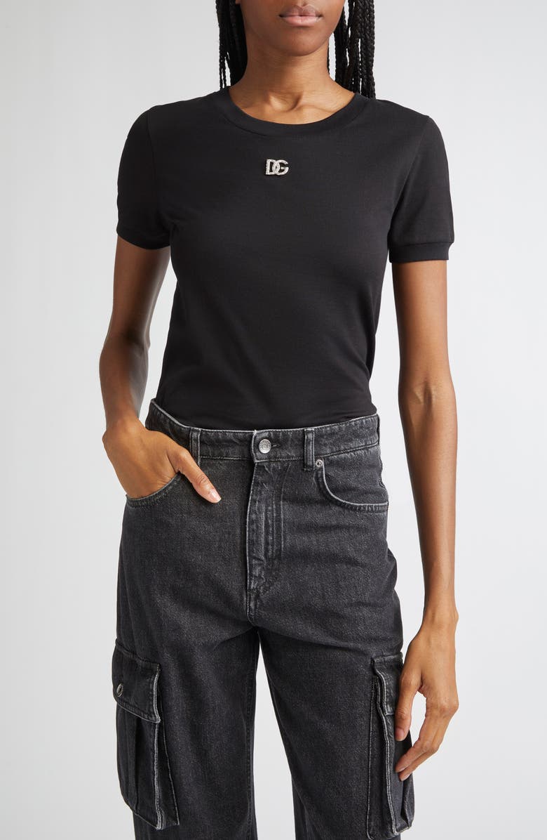 Dolce&Gabbana Crystal DG Logo Graphic Tee, Main, color, N0000 Black