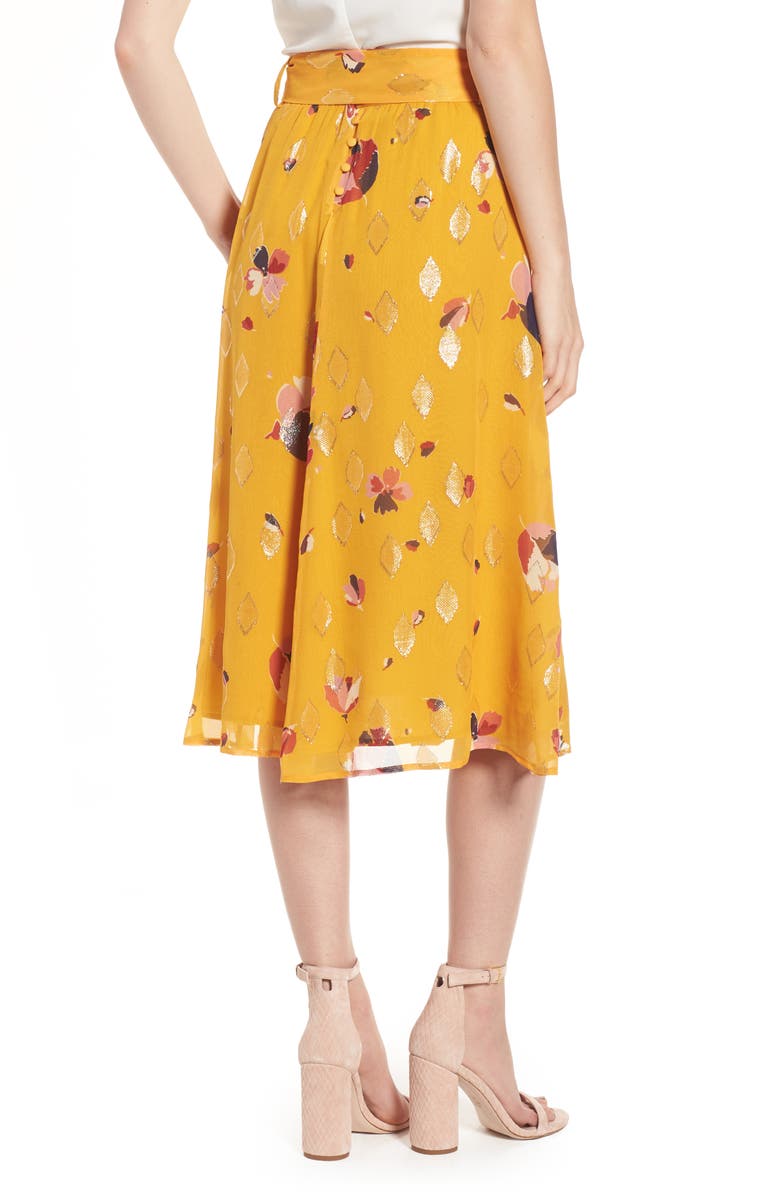 Sézane Arizona Floral & Metallic Silk Blend Skirt, Alternate, color, 