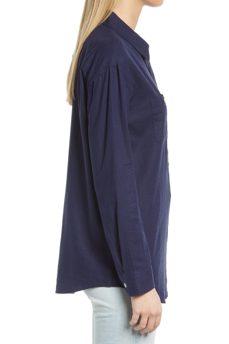Women's Linen Button-Up Shirt, Alternate, color, NAVY PEACOAT