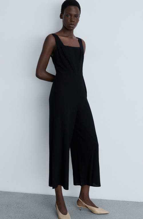 Mango Straight Leg Linen Blend Jumpsuit In Black