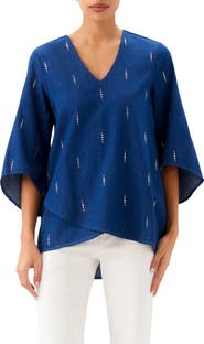 Karen Kane Embellished Asymmetric Hem Chambray Top