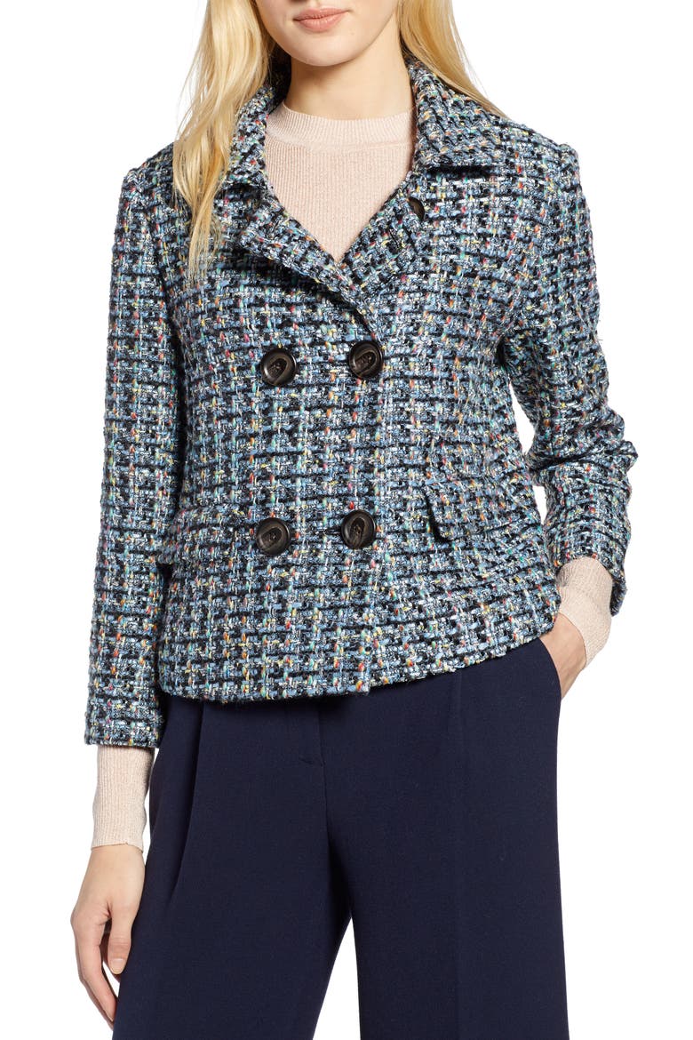 x Atlantic-Pacific Tweed Jacket with Removable Faux Fur Trim, Alternate, color, BLACK MULTI TWEED