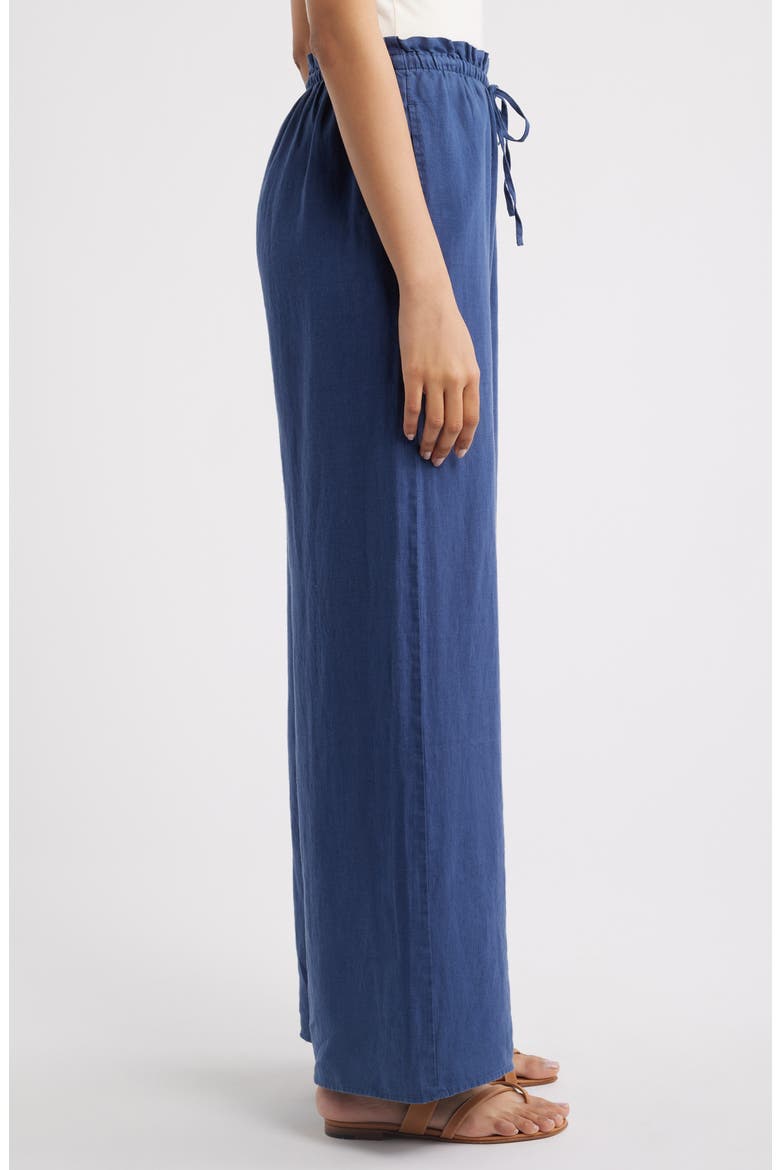 Ruffle Waist Wide Leg Linen Pants, Alternate, color, MIDNIGHT SURF