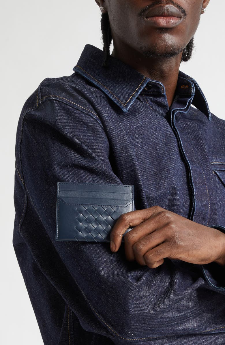 Bottega Veneta Piccolo Intrecciato Leather Card Case, Alternate, color, Neptune