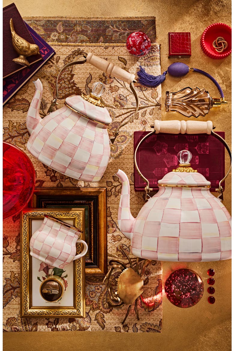 Rosy Check Enameled Steel 3-Quart Tea Kettle, Alternate, color, PINK/ WHITE