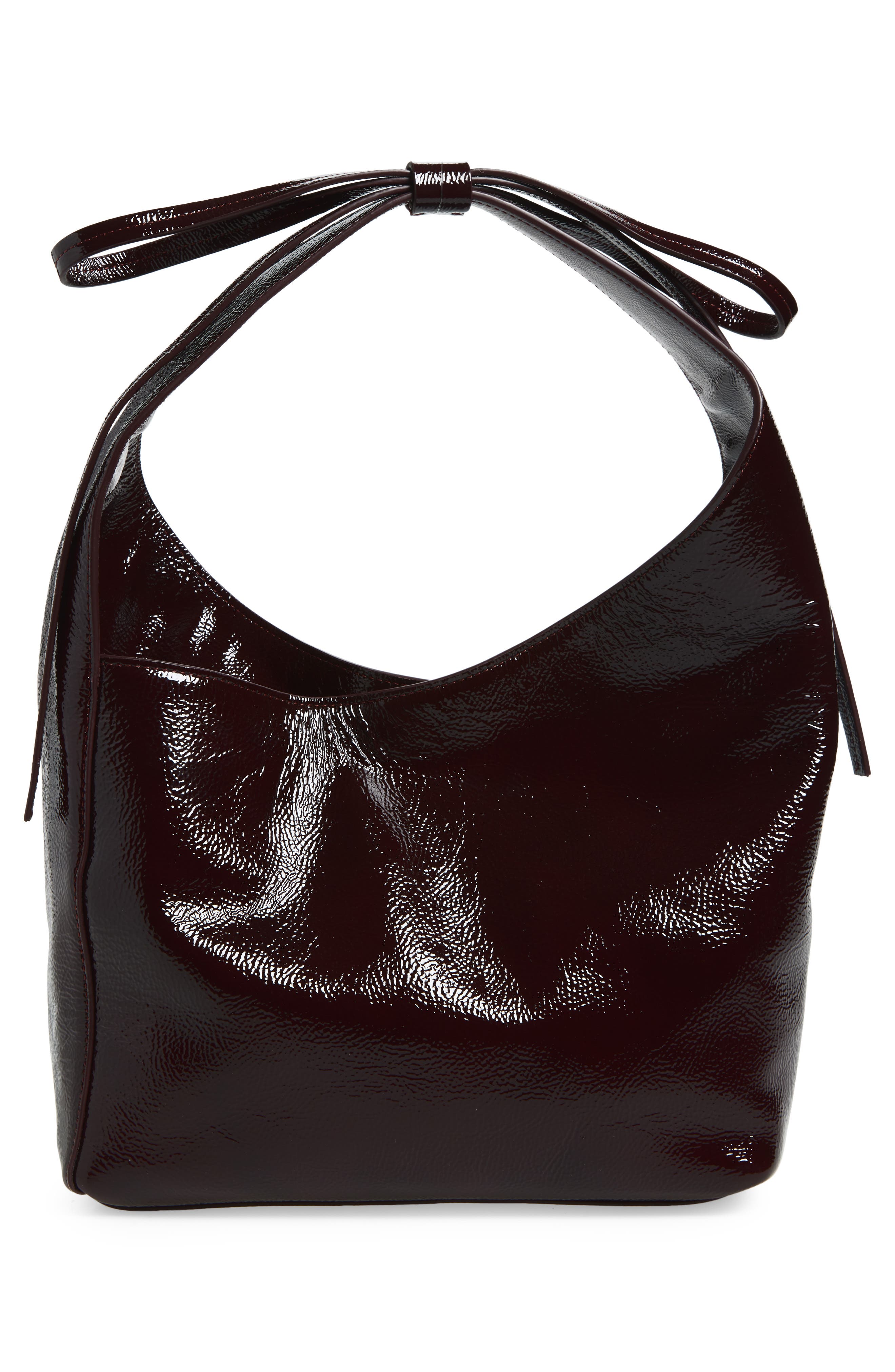 Reformation Small Vittoria Leather Tote, Alternate, color, Rum Raisin Crinkle Patent