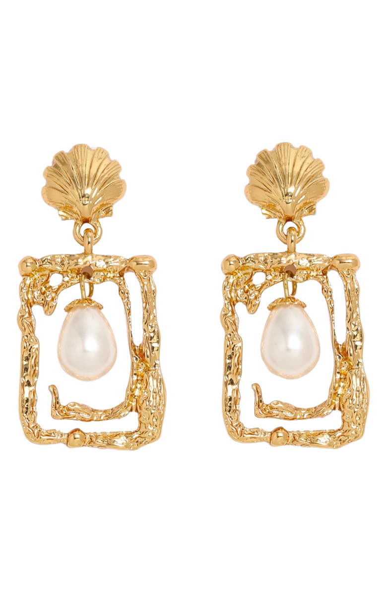 Petit Moments Castaway Faux Pearl Drop Earrings, Main, color, Gold