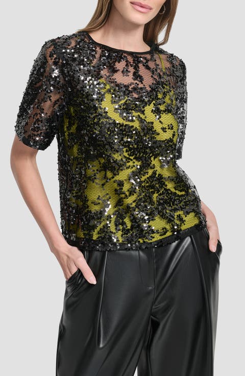Sequin Overlay Boxy Top