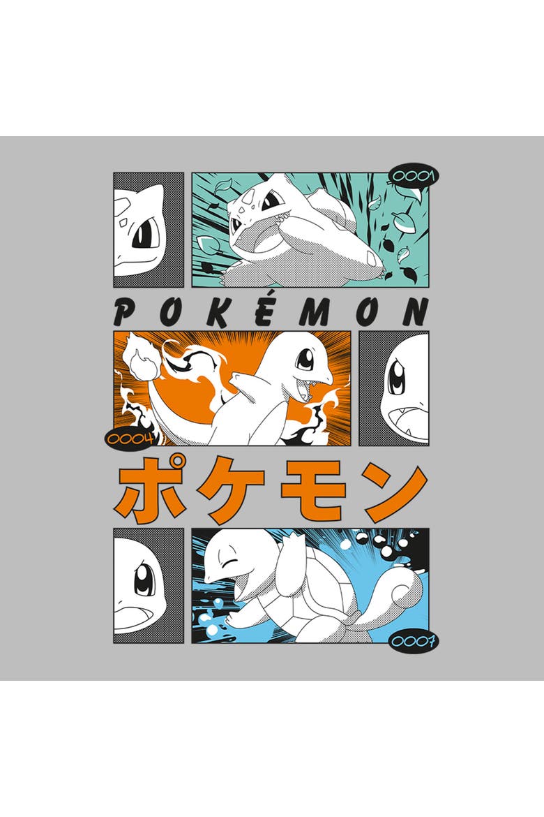 Boy's Pokemon Starter Trio Retro Manga  Graphic T-Shirt, Alternate, color, Sport Grey