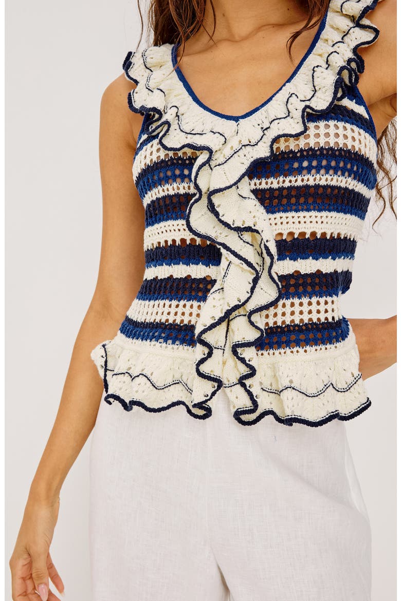 Luci Ruffle Trim Knit Tank, Alternate, color, CRETE STRIPE