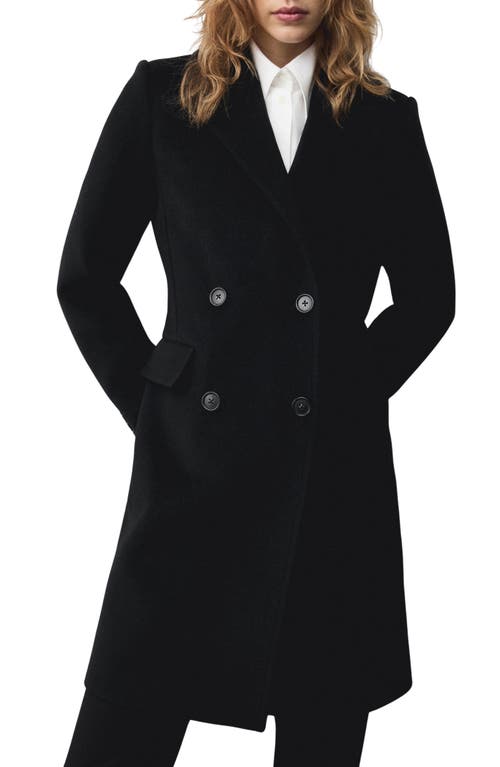 Mango Double-breasted Wool Coat Black In Black