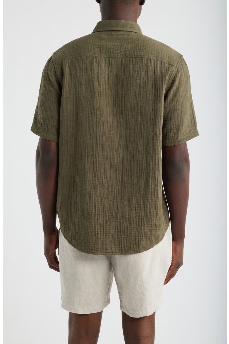 Duo Gauze Short Sleeve Cotton Button-Up Shirt, Alternate, color, OLIVE TUNDRA
