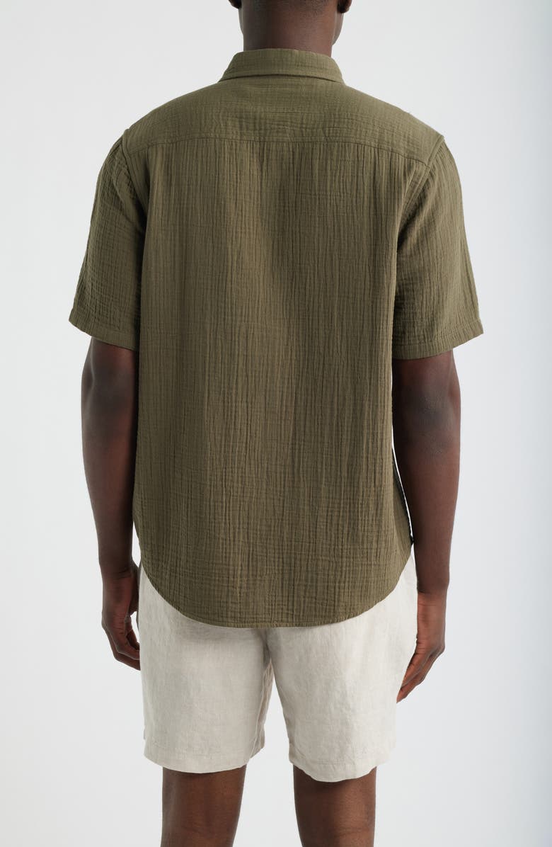 Nordstrom Duo Gauze Short Sleeve Cotton Button-Up Shirt, Alternate, color, Olive Tundra