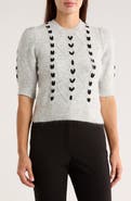 Ellen Tracy Embroidered Short Sleeve Crop Sweater