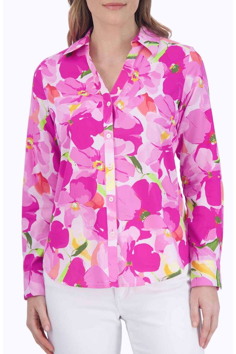 Mary Floral Non-Iron Cotton Button-Up Shirt, Main, color, PINK MULTI
