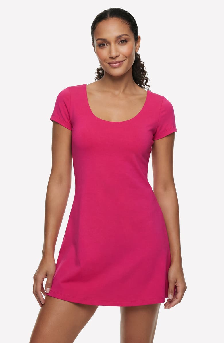 SKECHERS GO WALK Scoop Neck Short Sleeve Dress, Alternate, color, Bright Peony