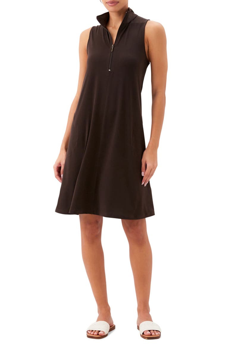 Travel Jersey Half Zip Shift Dress, Main, color, BROWN