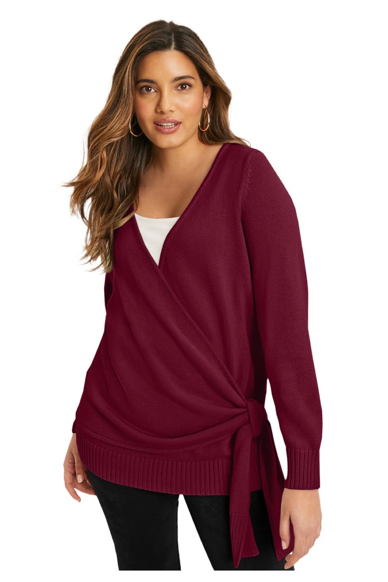 Wrap Front Cardigan (Plus), Main, color, MERLOT