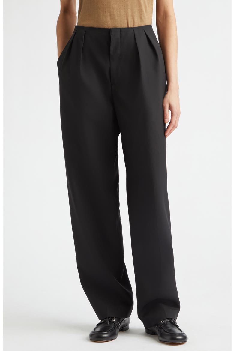 Relaxed Pleated Virgin Wool Trousers, Main, color, BLACK