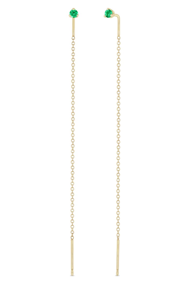 14K Yellow Gold Emerald Threader Earrings, Main, color, 14K YELLOW GOLD