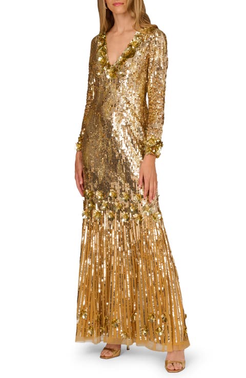 Embellished Long Sleeve Mermaid Gown