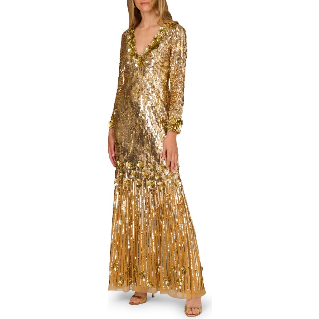Aidan Mattox Embellished Long Sleeve Mermaid Gown in Gold  product