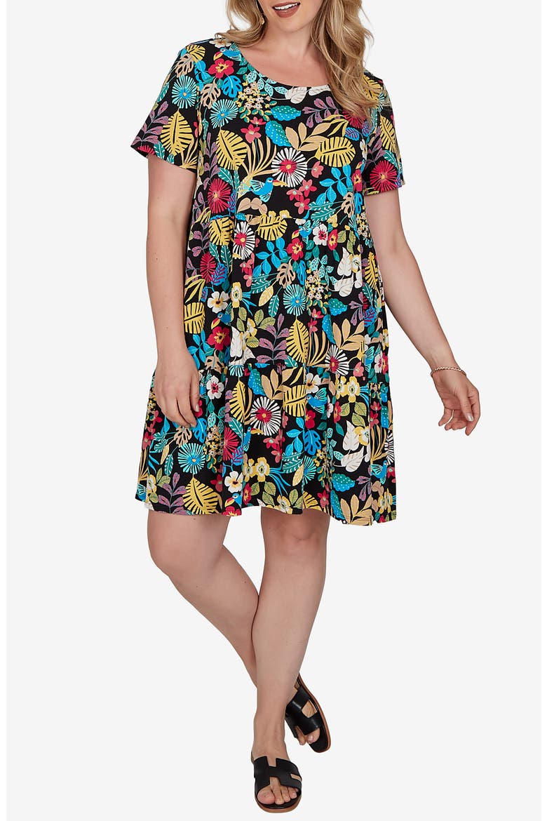 Print Tiered Dress, Main, color, BLACK MULTI