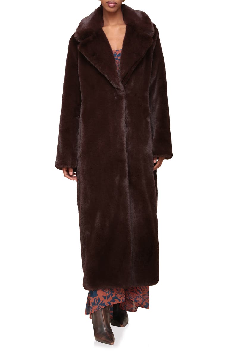 Avec Les Filles Notch Collar Faux Fur Coat, Alternate, color, Chocolate