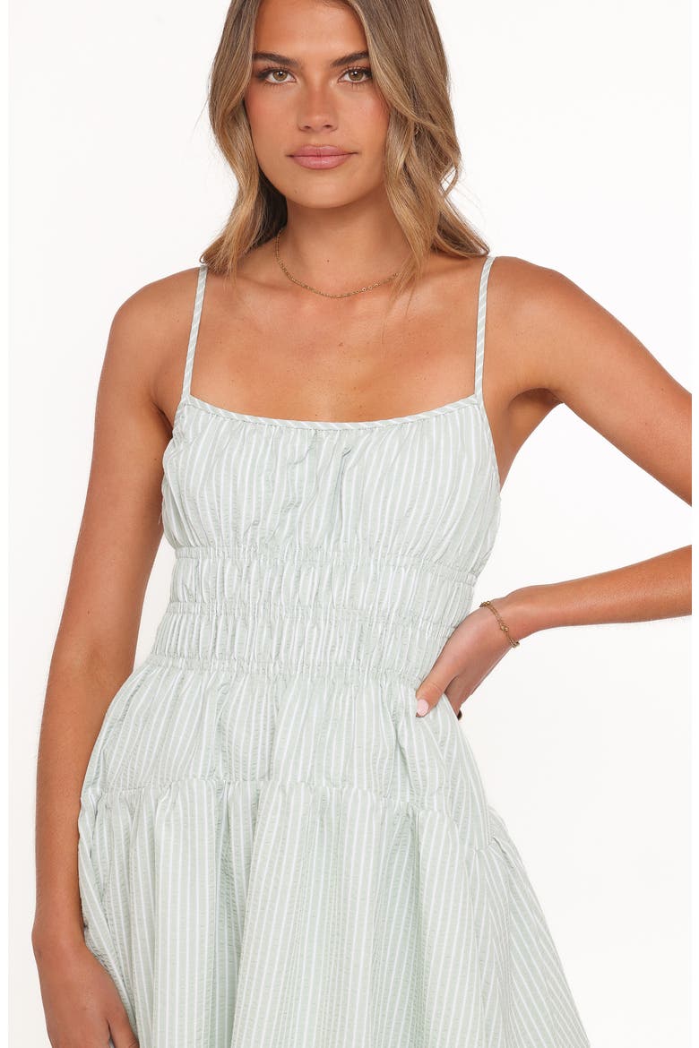 Makayla Smocked Fit & Flare Minidress, Alternate, color, GREEN STRIPE