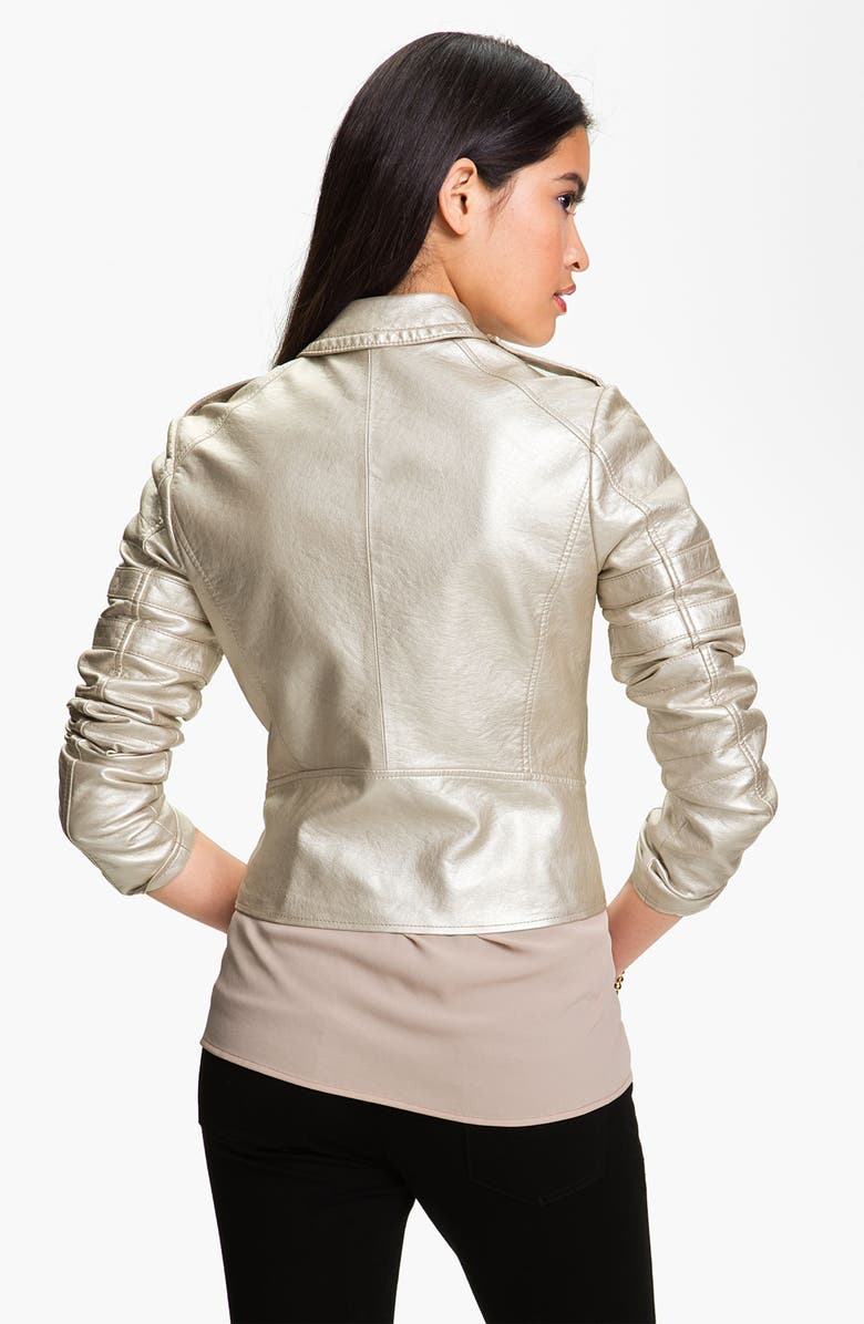 Collection B Metallic Faux Leather Biker Jacket, Alternate, color, 