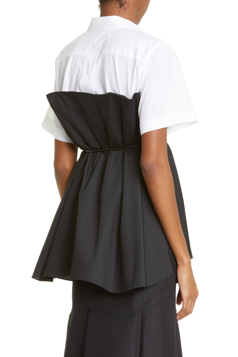 Colorblock Cotton Poplin Button-Up Shirt, Alternate, color, OFF WHITE/ BLACK