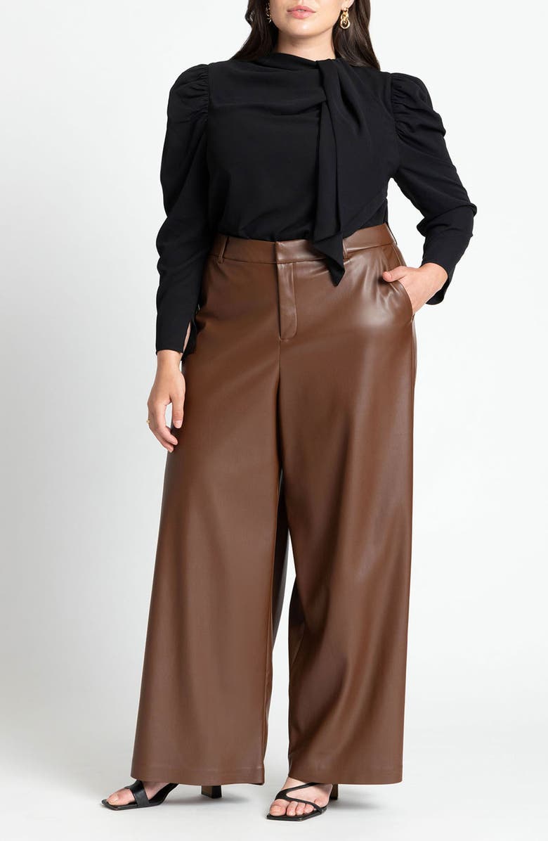 ELOQUII Wide Leg Faux Leather Pants, Alternate, color, 