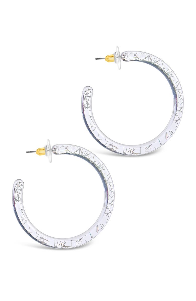Sterling Forever Rainbow Glitter Lucite Round Hoop Earrings, Alternate, color, 