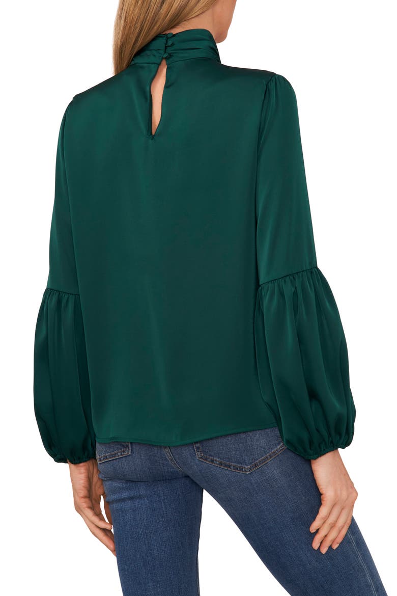 Mock Neck Blouson Sleeve Satin Top, Alternate, color, DARK FOREST