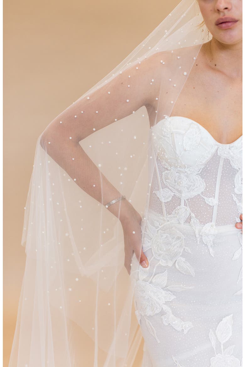 Baylin Imitation Pearl Floor Length Chapel Veil (Nordstrom Exclusive), Alternate, color, IVORY