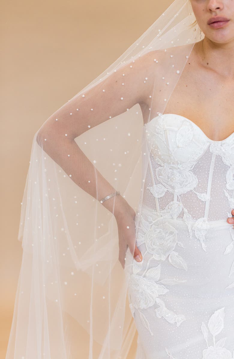 Brides & Hairpins Baylin Imitation Pearl Floor Length Chapel Veil, Alternate, color, Ivory