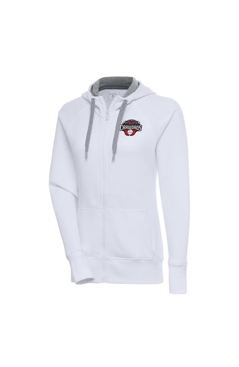 ANTIGUA Women's Antigua White Hickory Crawdads Victory Full-Zip Hoodie, Main, color,