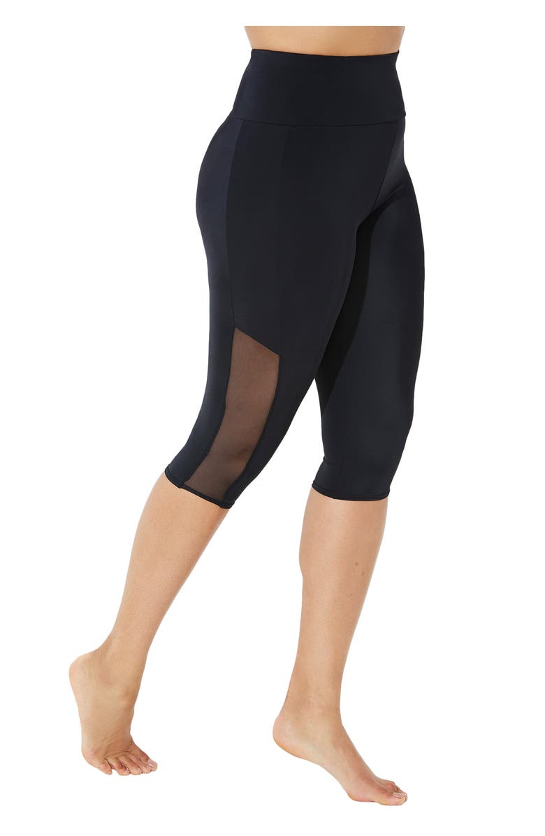 Swimsuits for All Chlorine Resistant High Waist Mesh Swim Capri, Main, color, Black Mesh