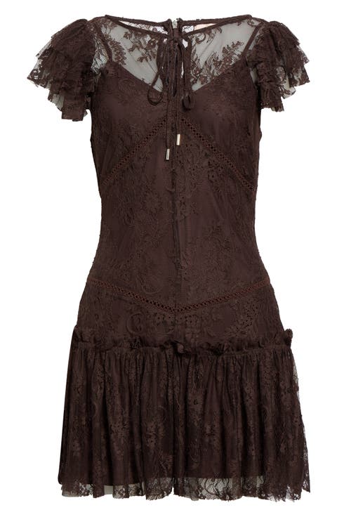 Flutter Sleeve Drop Waist Lace Minidress