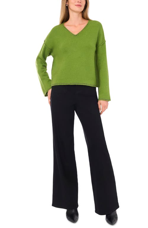 Vince Camuto Contrast Detail V-neck Sweater In Green