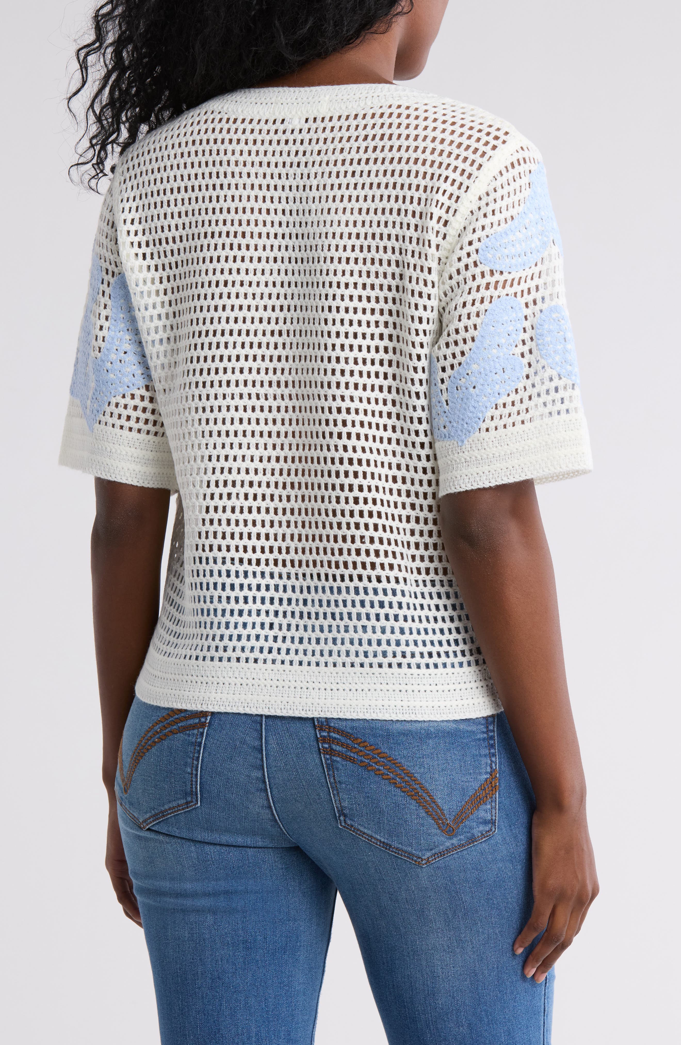 Embroidered Short Sleeve Sweater - image 2