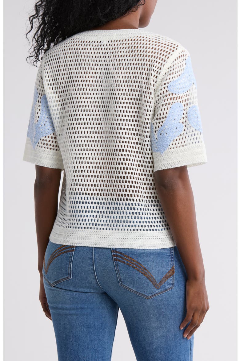 Embroidered Short Sleeve Sweater, Alternate, color, IVORY/ BABY BLUE